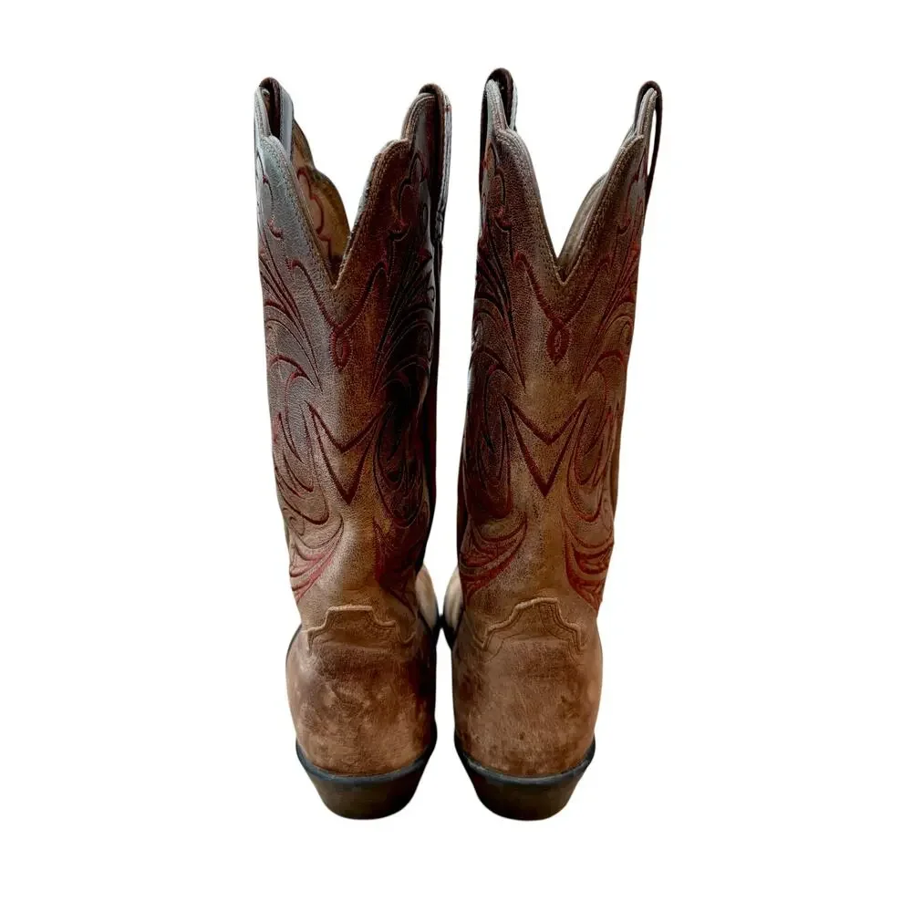 Ariat Women’s 9 B Brown Leather Embroidered Snip Toe Western Cowboy Boots